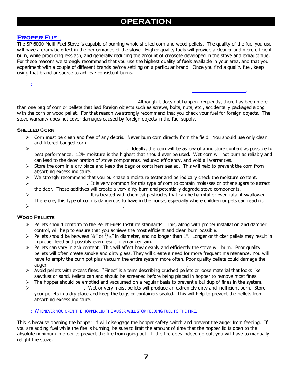 Operation, Proper fuel | Breckwell SP 6000 User Manual | Page 11 / 29