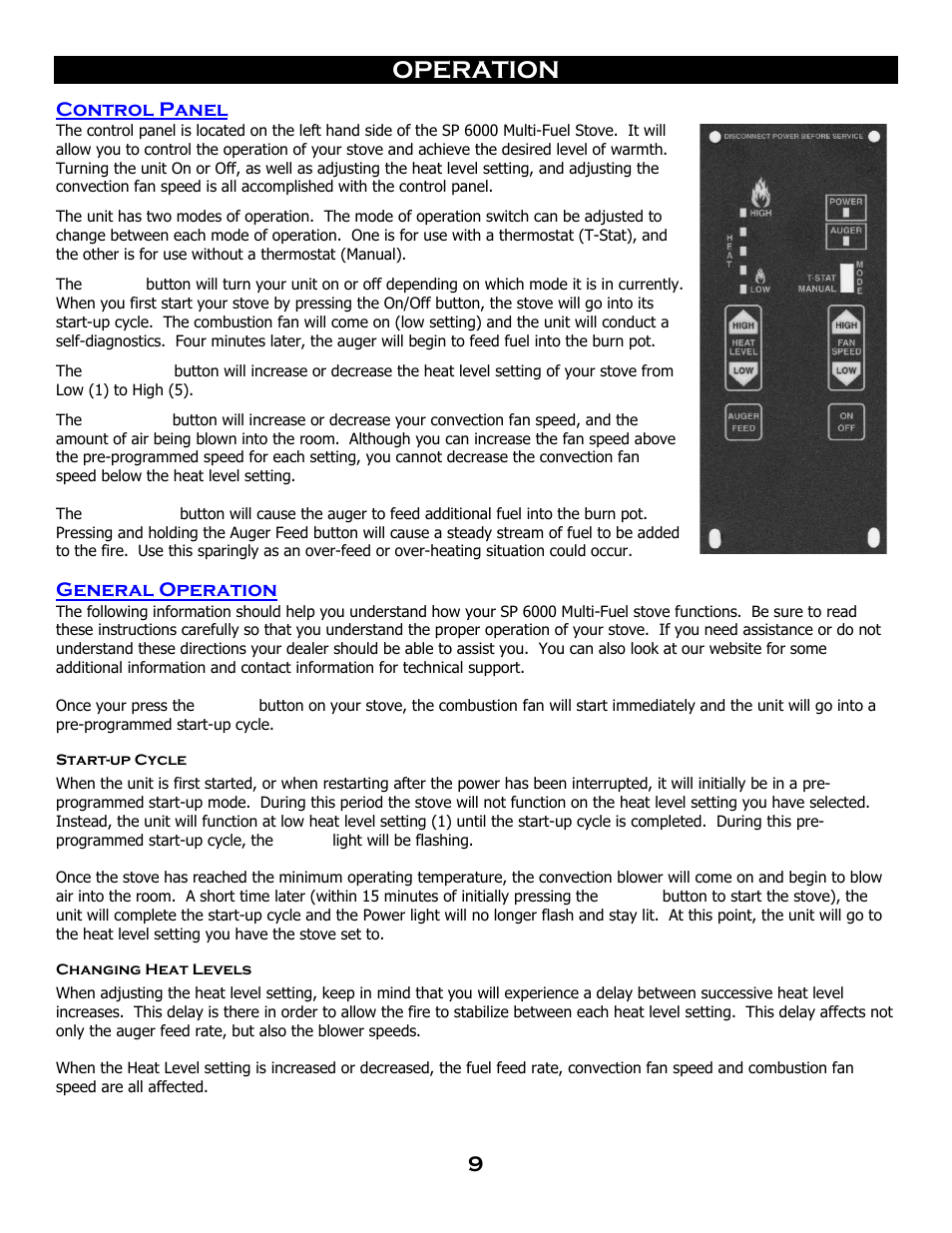 Operation, Control panel, General operation | Breckwell SP 6000 User Manual | Page 13 / 29