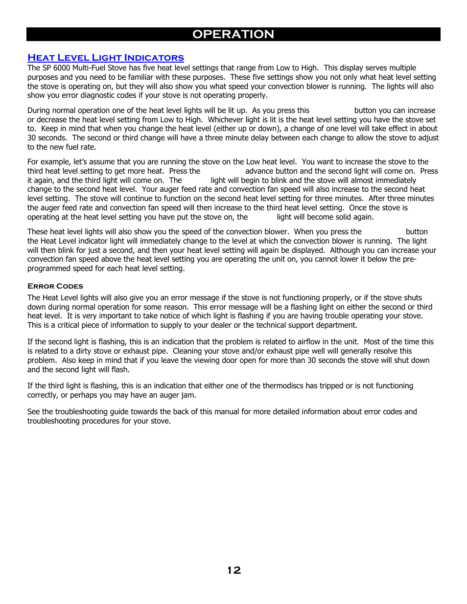 Operation, Heat level light indicators | Breckwell SP 6000 User Manual | Page 16 / 29