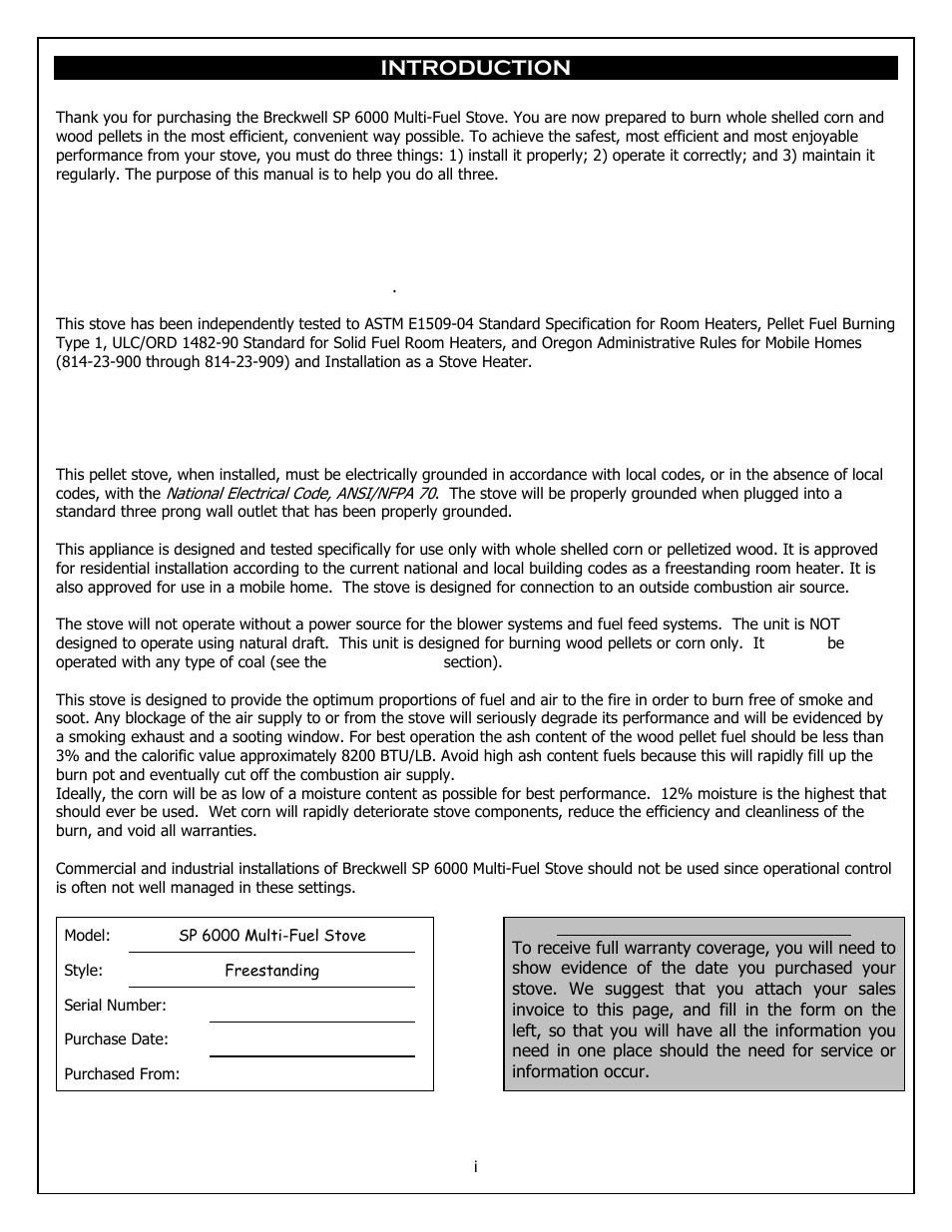 Introduction | Breckwell SP 6000 User Manual | Page 3 / 29