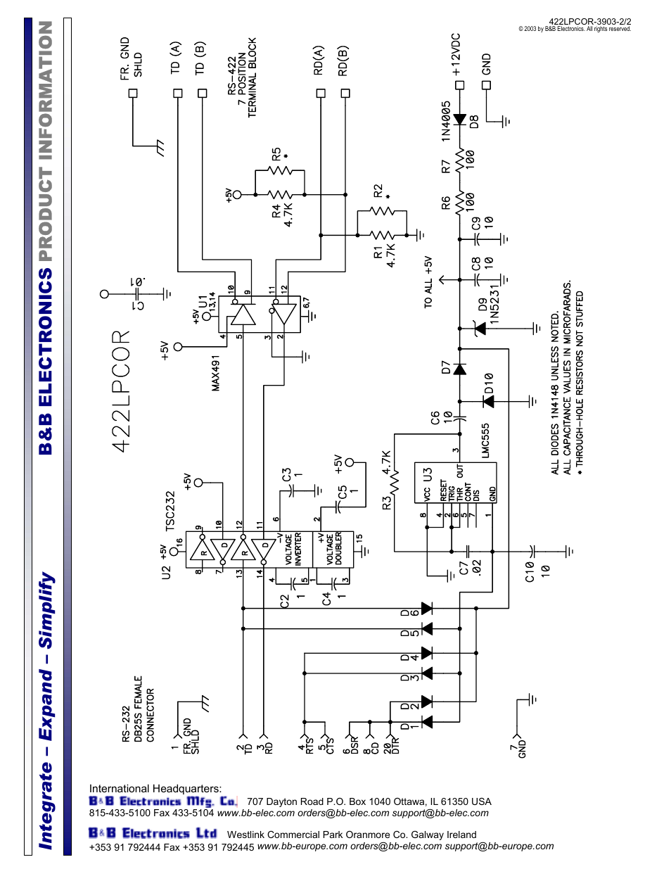 B&B Electronics 422LPCOR User Manual | Page 2 / 2