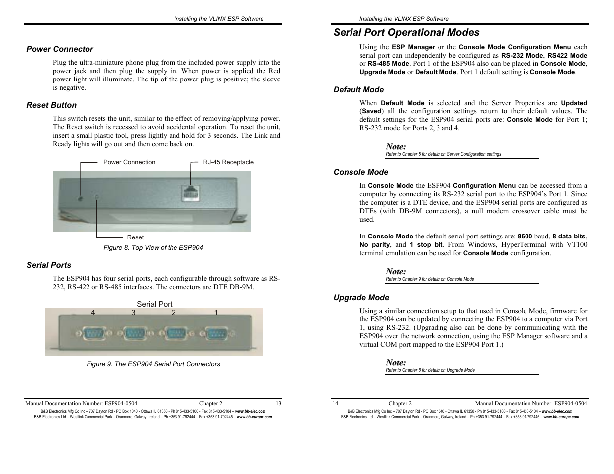 Serial port operational modes - 14, Serial port operational modes | B&B Electronics ESP904 User Manual | Page 12 / 39