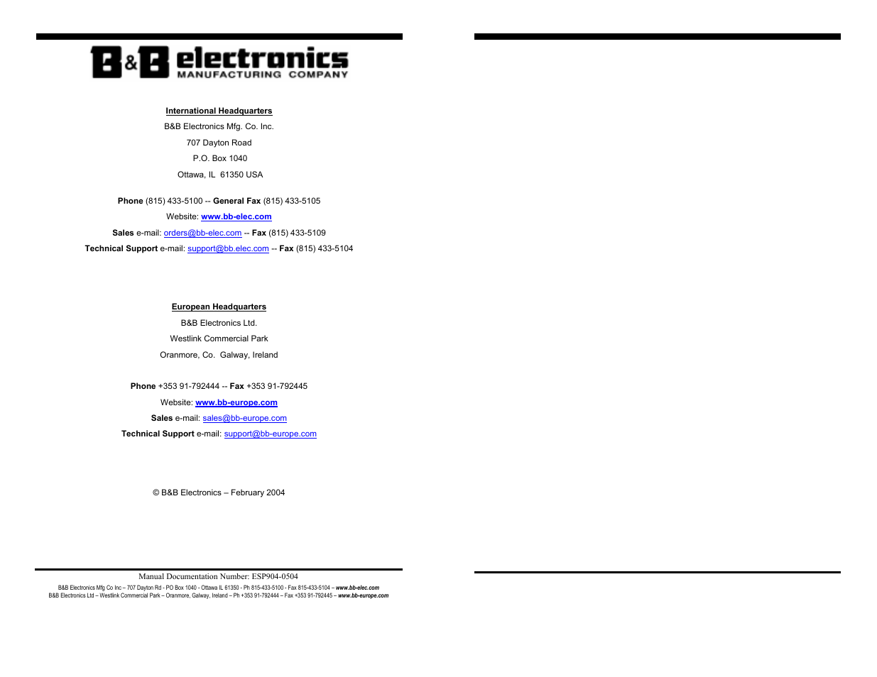 B&B Electronics ESP904 User Manual | Page 2 / 39