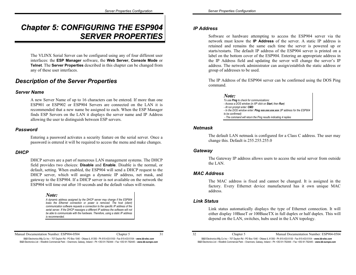 Description of server properties - 31 | B&B Electronics ESP904 User Manual | Page 21 / 39