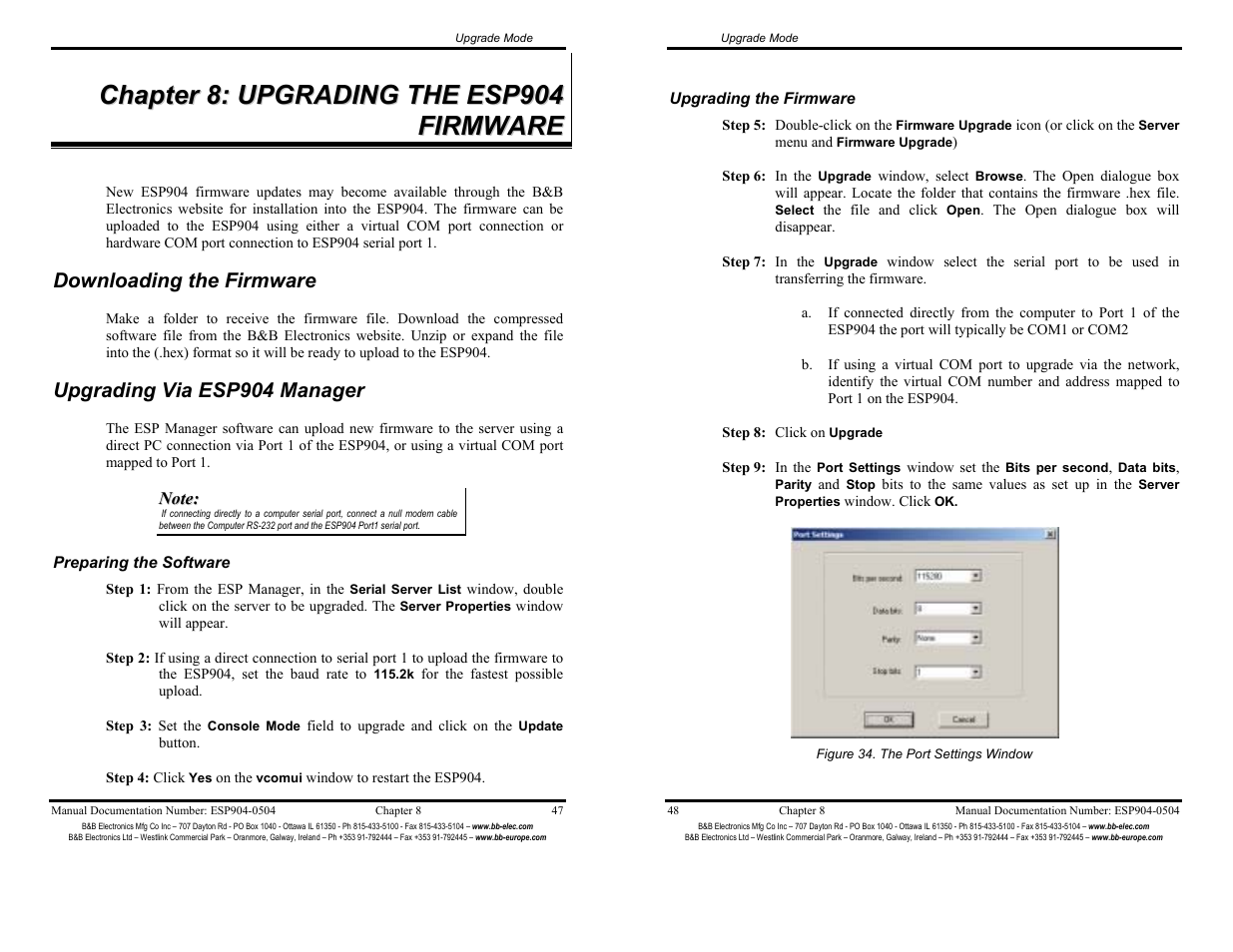 Chapter 8: upgrading esp904 firmware - 47, Downloading the firmware - 47, Upgrading via esp904 mgr | B&B Electronics ESP904 User Manual | Page 29 / 39