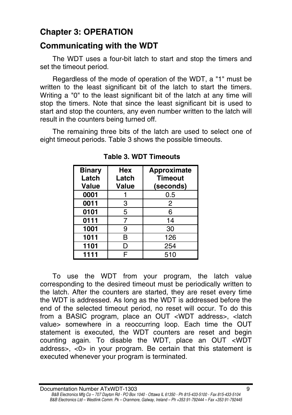 Chapter 3: operation communicating with the wdt | B&B Electronics PC Watchdog Timer Card ATRWDT User Manual | Page 11 / 23