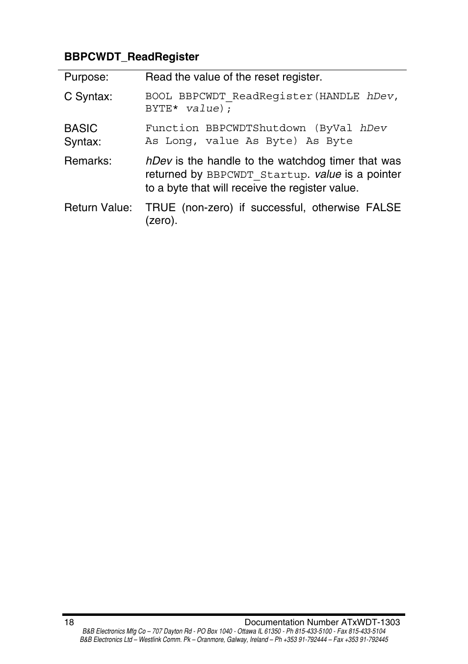 B&B Electronics PC Watchdog Timer Card ATRWDT User Manual | Page 19 / 23