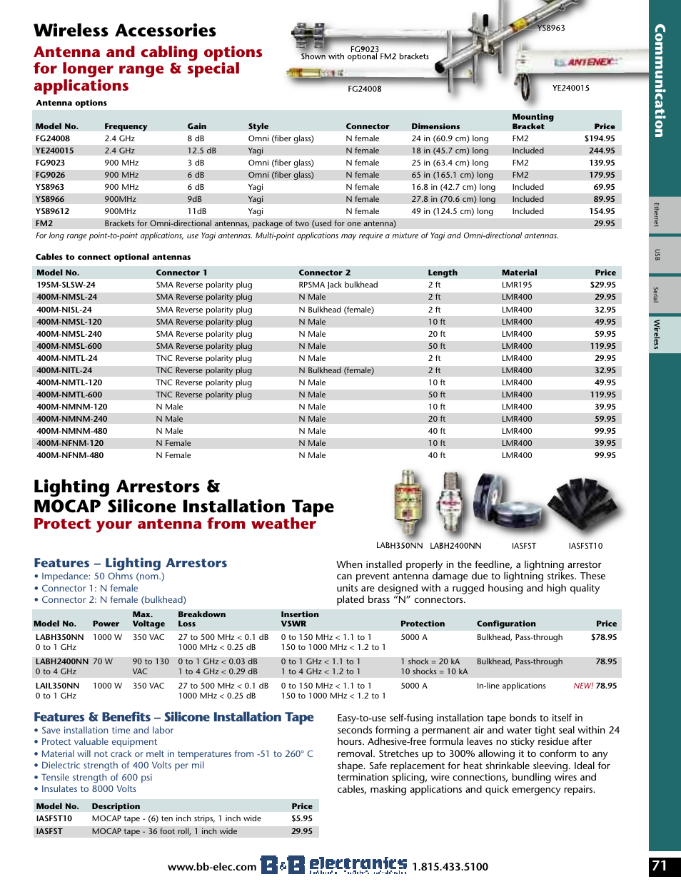 Wireless accessories, Protect your antenna from weather, Features – lighting arrestors | Features & benefits – silicone installation tape | B&B Electronics Modem User Manual | Page 10 / 10