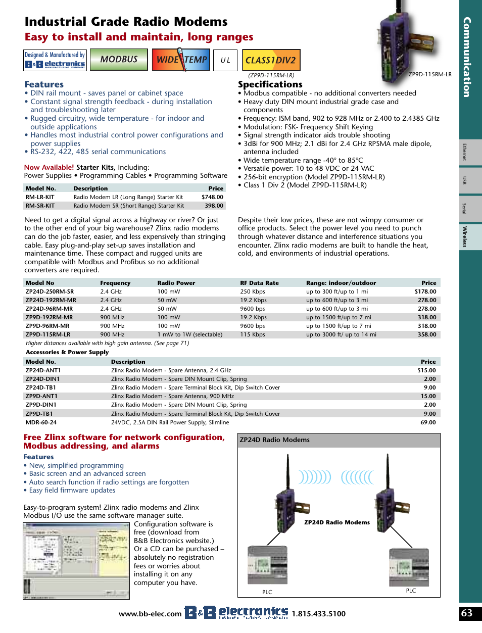Industrial grade radio modems, Easy to install and maintain, long ranges, Features | Specifications | B&B Electronics Modem User Manual | Page 2 / 10