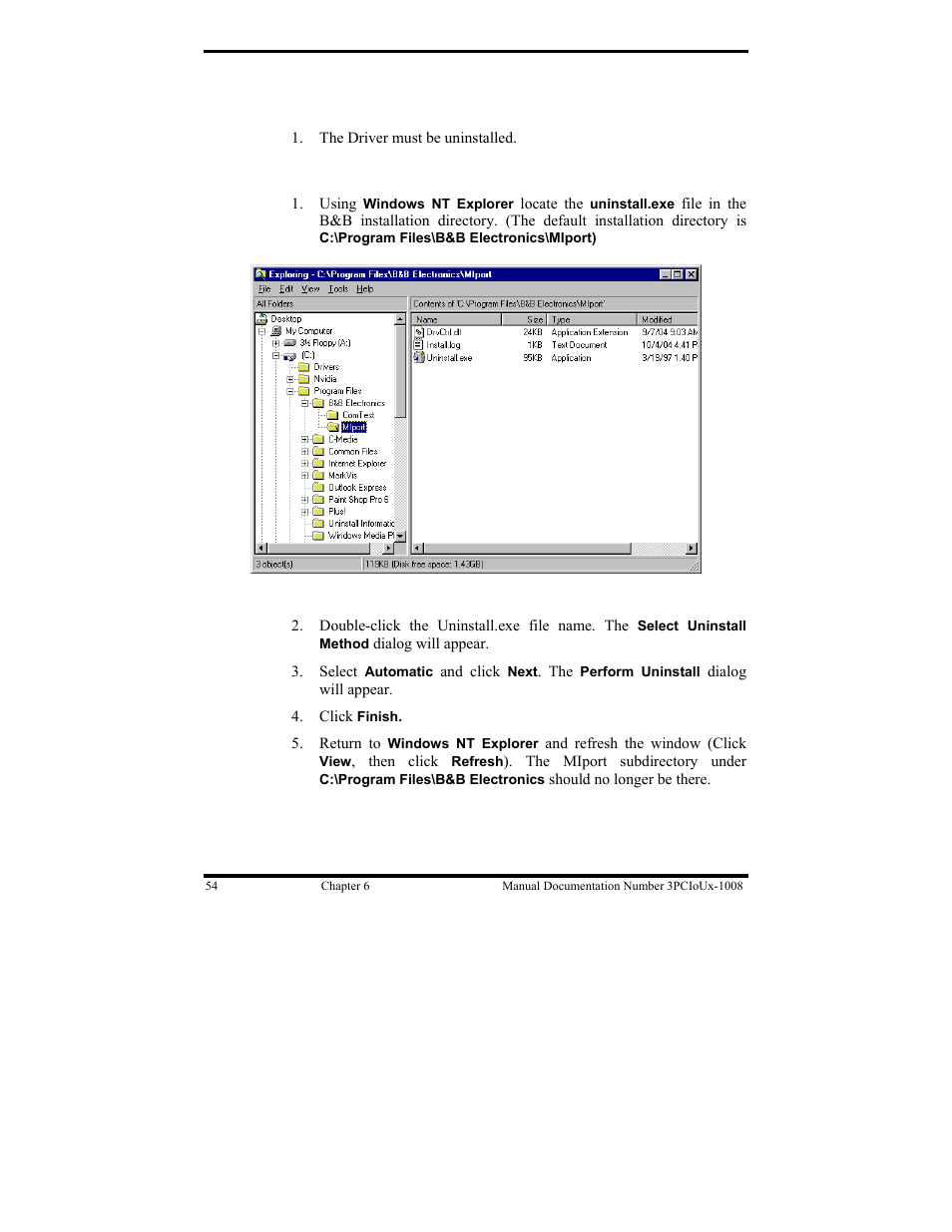 Removing miport cards from windows nt | B&B Electronics 3PCIU4 User Manual | Page 60 / 92