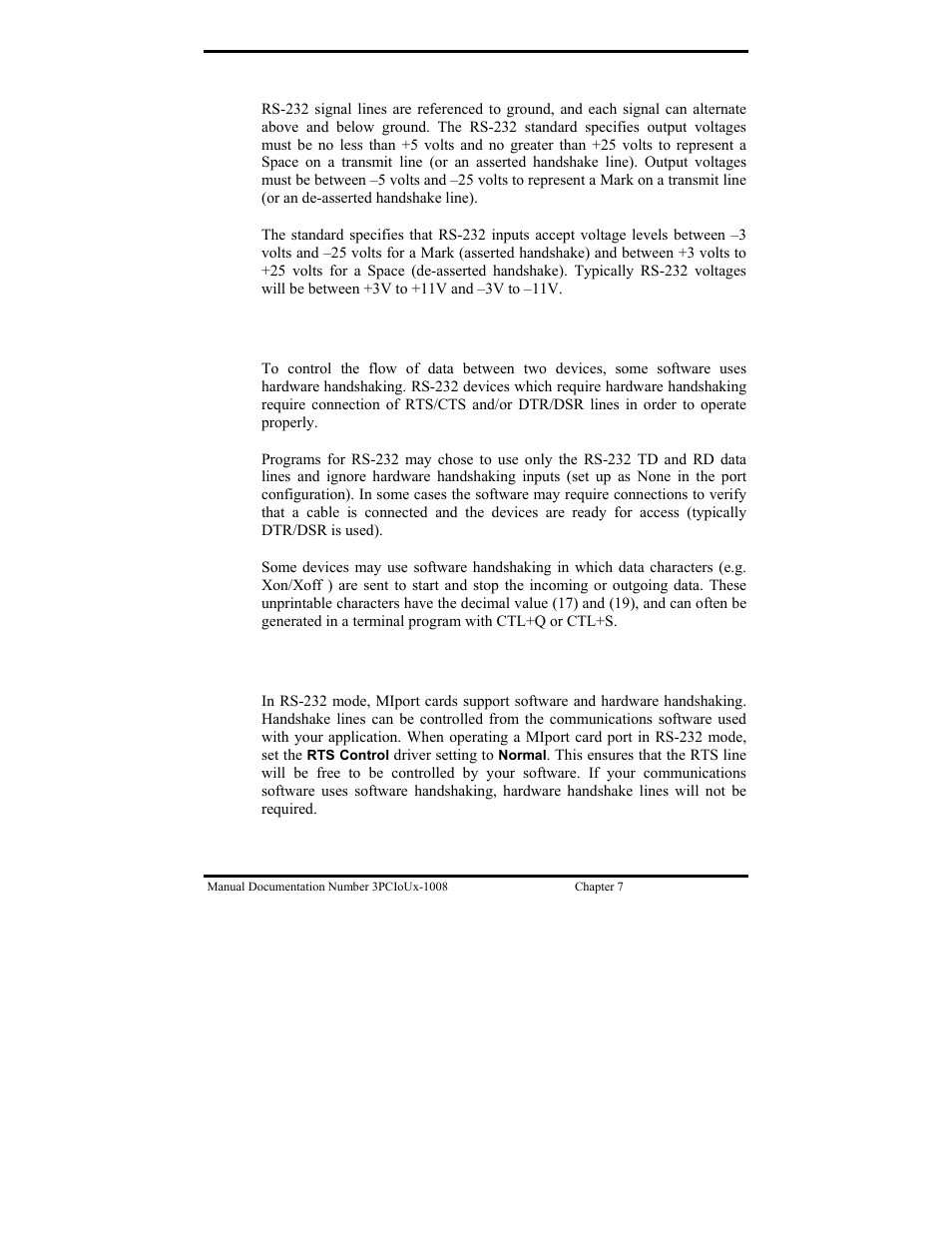 Rs-232 signal levels, Handshaking, Rts control in rs-232 mode | B&B Electronics 3PCIU4 User Manual | Page 63 / 92