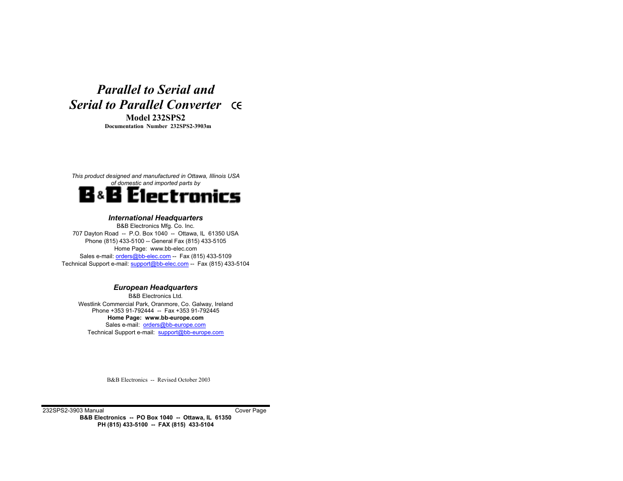 B&B Electronics 232SPS2 User Manual | 14 pages