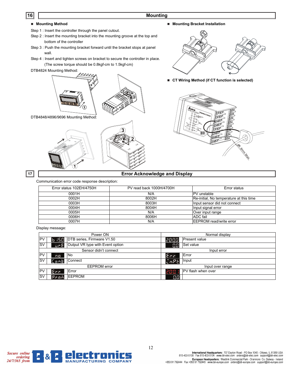 B&B Electronics DELTA Temperature Controller DTB Series User Manual | Page 13 / 13