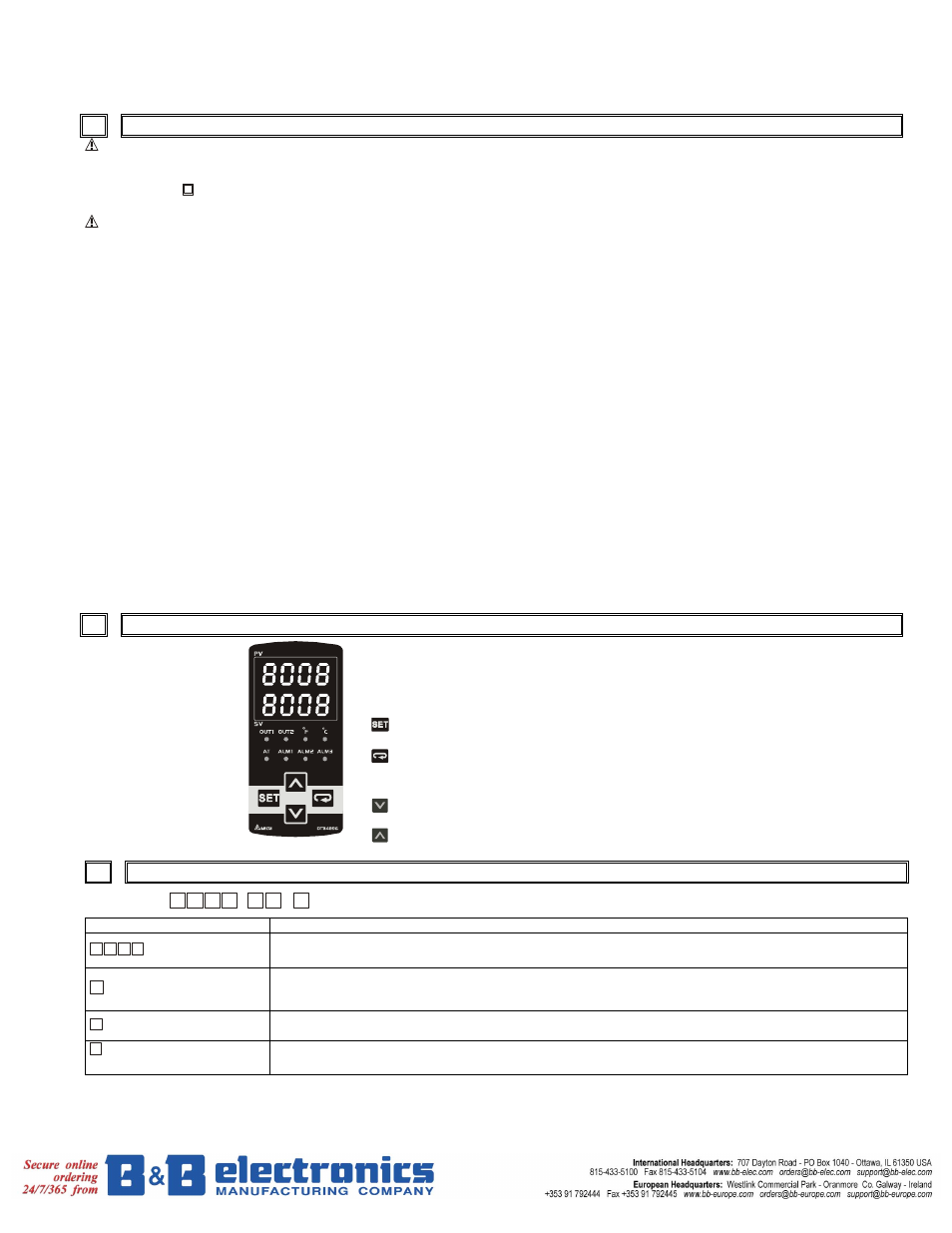 B series temperature controller user manual, 1precaution, 2display, led and pushbuttons | 3ordering information | B&B Electronics DELTA Temperature Controller DTB Series User Manual | Page 2 / 13