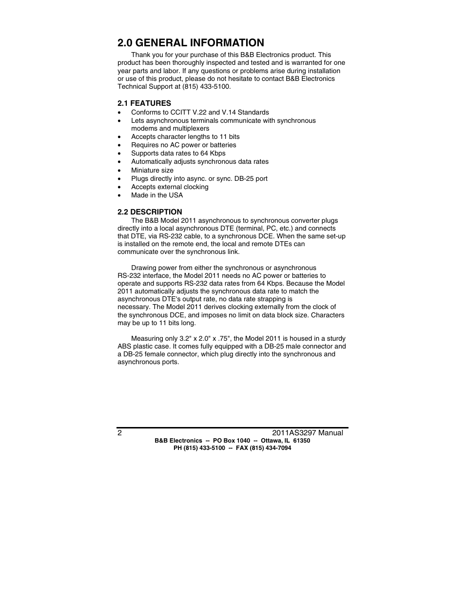 0 general information | B&B Electronics High Speed Asynchronous to Synchronous Converter 2011 User Manual | Page 4 / 11