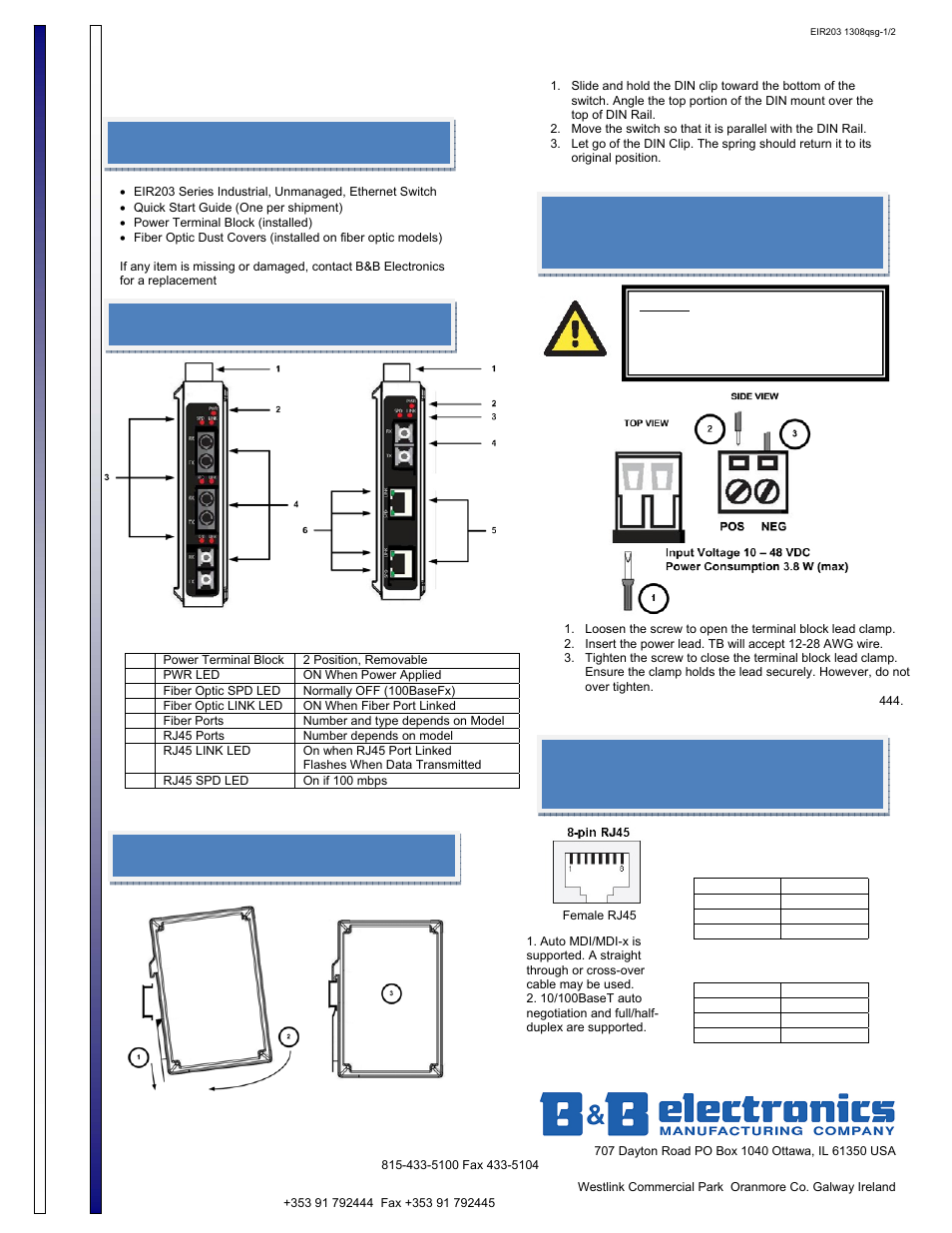 B&B Electronics EIR203-ST User Manual | 2 pages