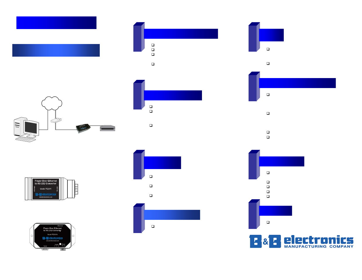 B&B Electronics Mini POE Ethernet to RS-232 Converter PES1A User Manual | 1 page