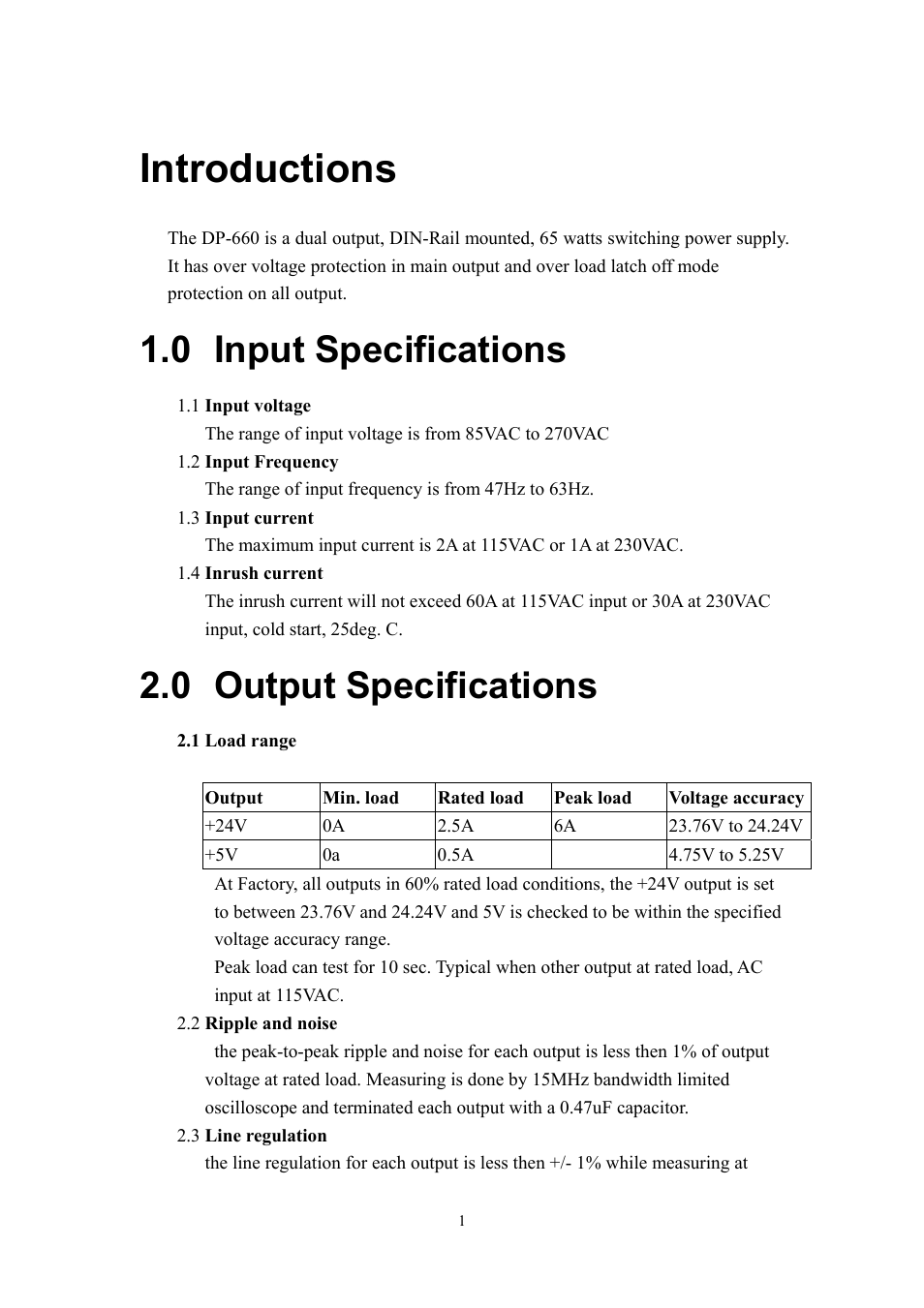 Introductions, Input specifications, Output specifications | 0 input, Specifications, 0 output, 0 input specifications, 0 output specifications | B&B Electronics DP-660 User Manual | Page 2 / 6