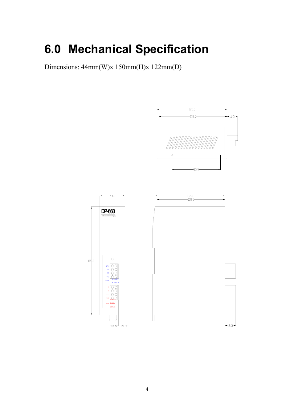 Mechanical specification, 0 mechanical, Specification | 0 mechanical specification, Dp-660 | B&B Electronics DP-660 User Manual | Page 5 / 6