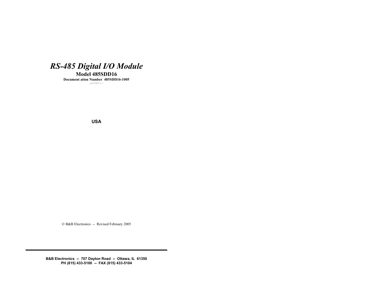 B&B Electronics RS-485 Digital I/O Module 485SDD16 User Manual | 28 pages