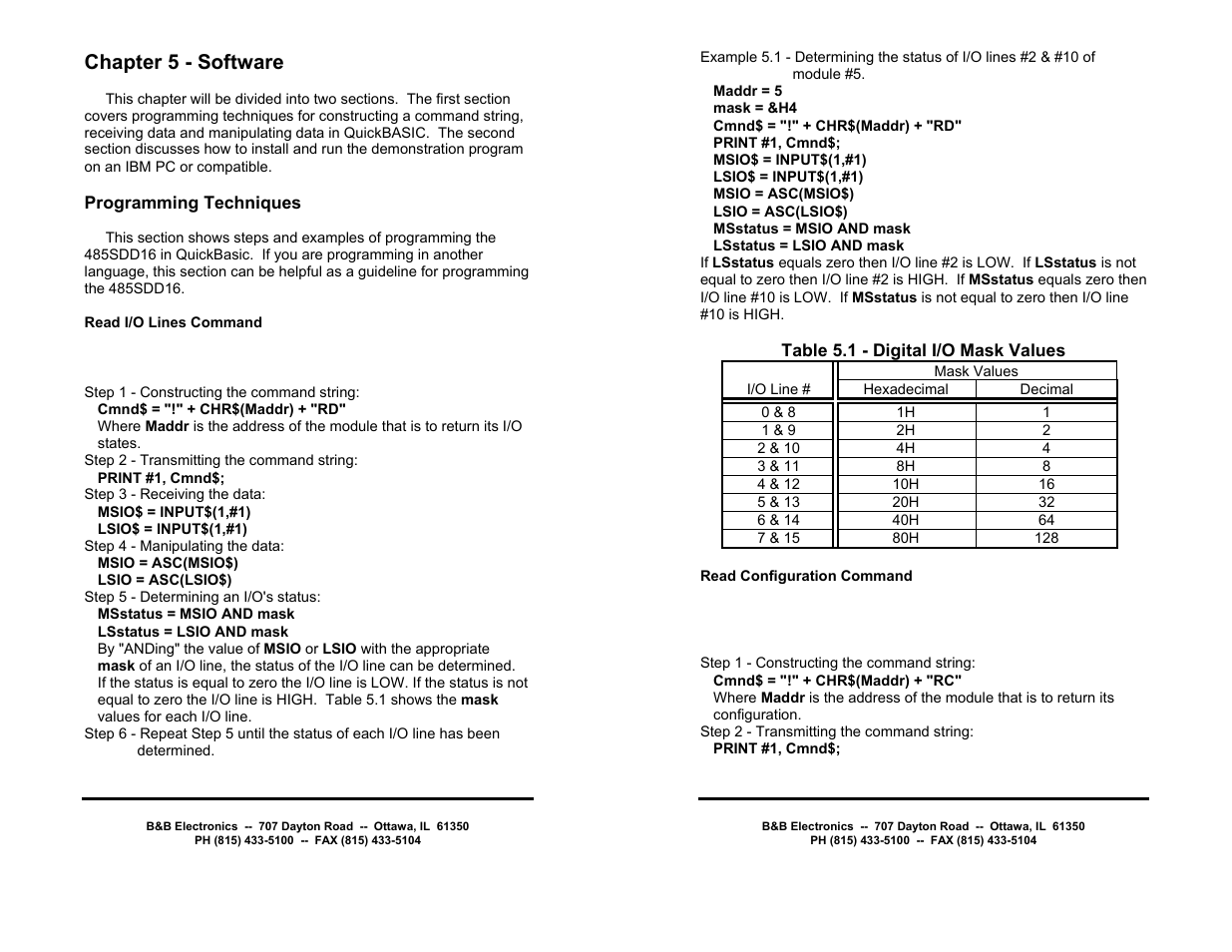 Chapter 5 - software | B&B Electronics RS-485 Digital I/O Module 485SDD16 User Manual | Page 13 / 28