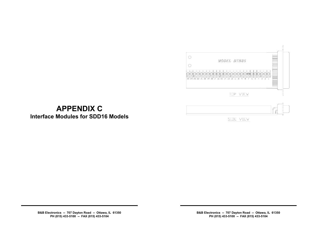 Appendix c, Interface modules for sdd16 models | B&B Electronics RS-485 Digital I/O Module 485SDD16 User Manual | Page 22 / 28