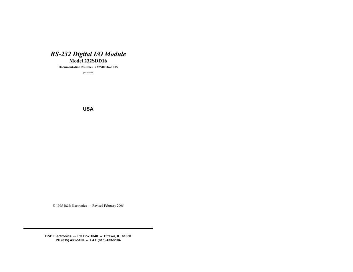 B&B Electronics RS-232 Digital I/O Module 232SDD16 User Manual | 27 pages