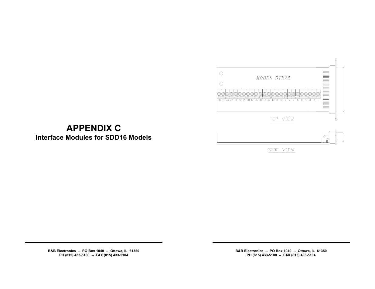 Appendix c, Interface modules for sdd16 models | B&B Electronics RS-232 Digital I/O Module 232SDD16 User Manual | Page 20 / 27