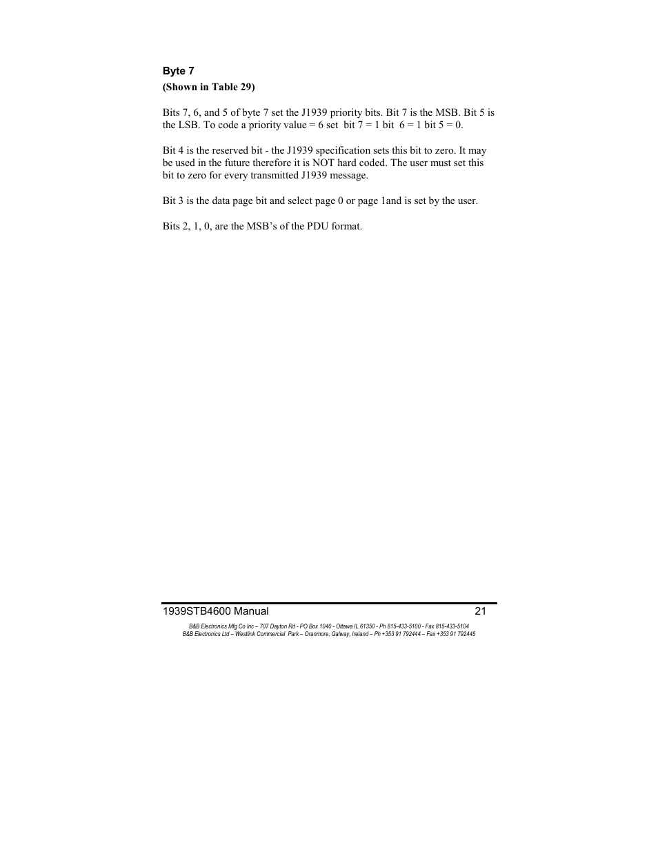 B&B Electronics RS-232 to J1939 Converter CE 1939STB User Manual | Page 23 / 40