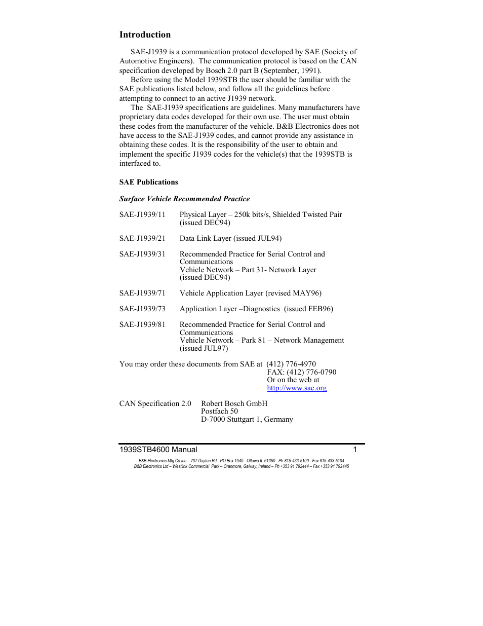 Introduction | B&B Electronics RS-232 to J1939 Converter CE 1939STB User Manual | Page 3 / 40
