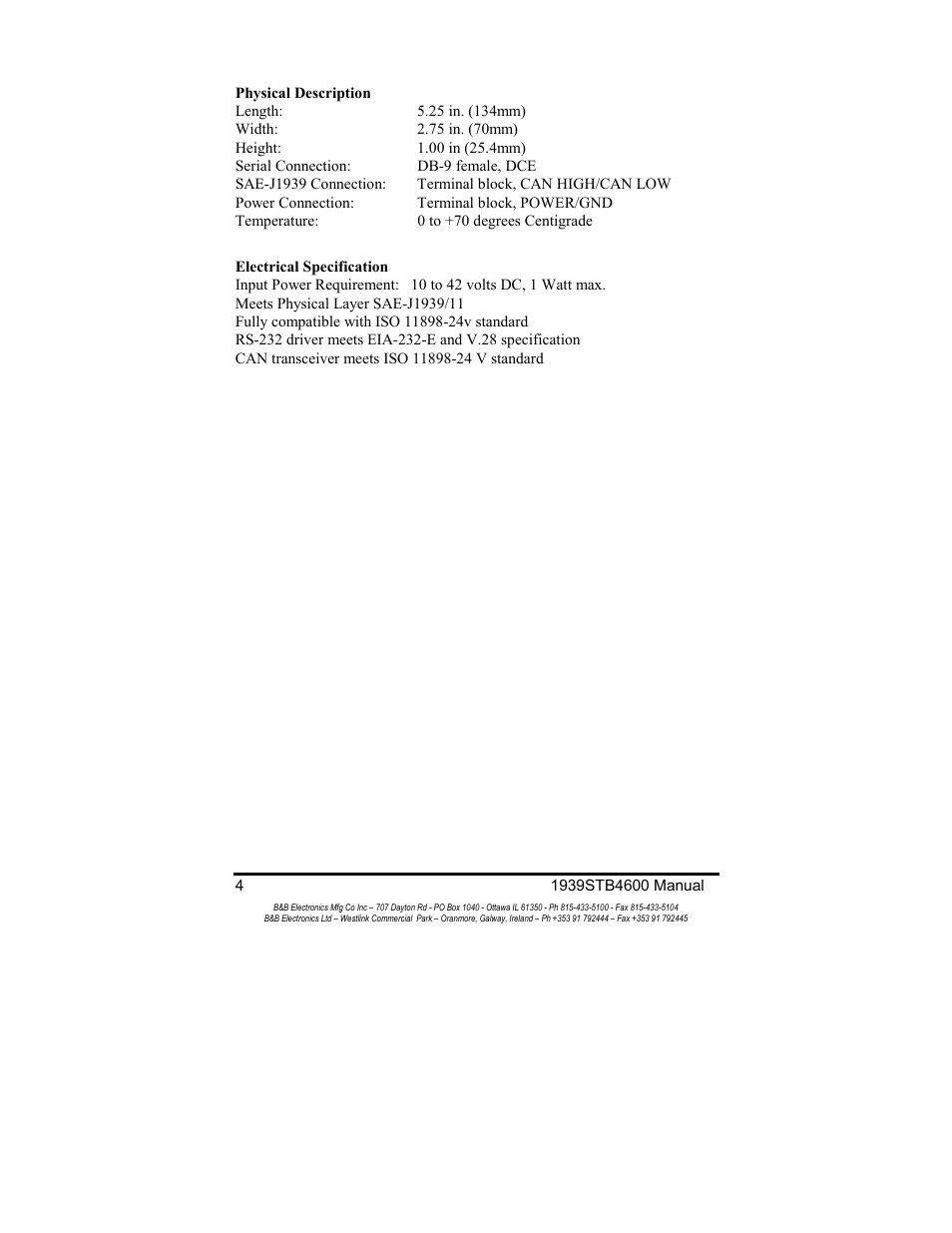B&B Electronics RS-232 to J1939 Converter CE 1939STB User Manual | Page 6 / 40