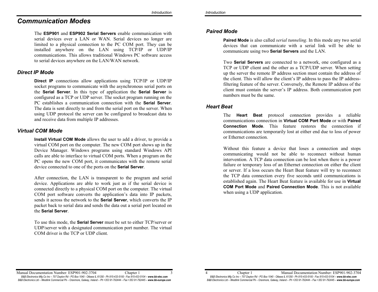Communication modes | B&B Electronics Vlinx Serial Servers ESP902E User Manual | Page 7 / 47