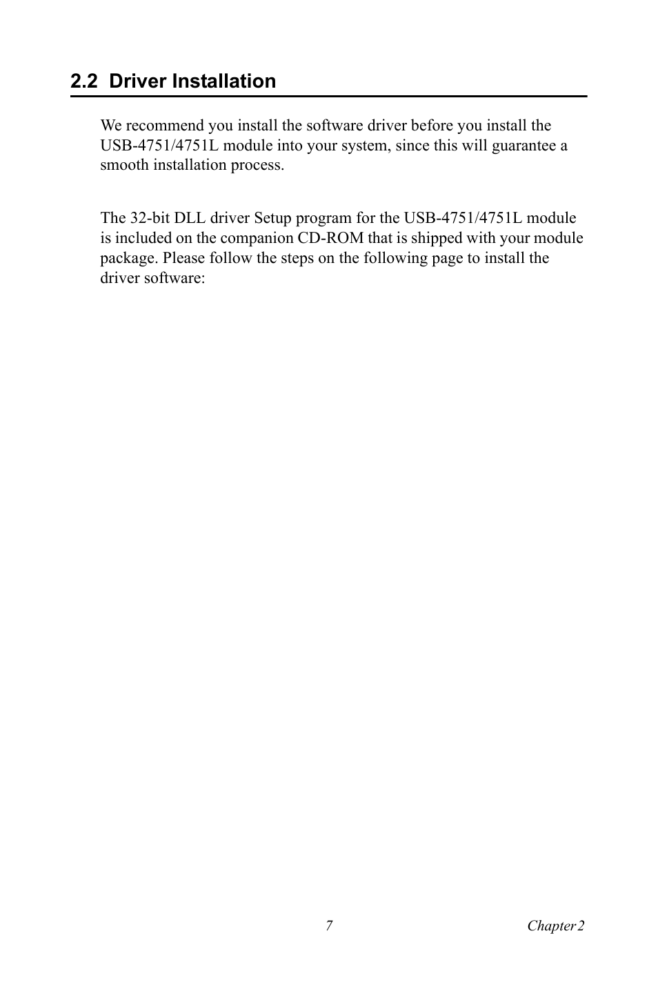 2 driver installation, Driver installation | Advantech USB-4751/4751L User Manual | Page 13 / 24