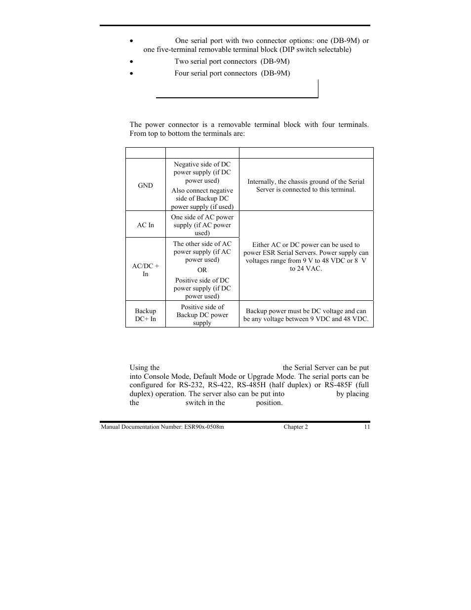 Serial server/port operational modes | B&B Electronics ESR901 User Manual | Page 21 / 90