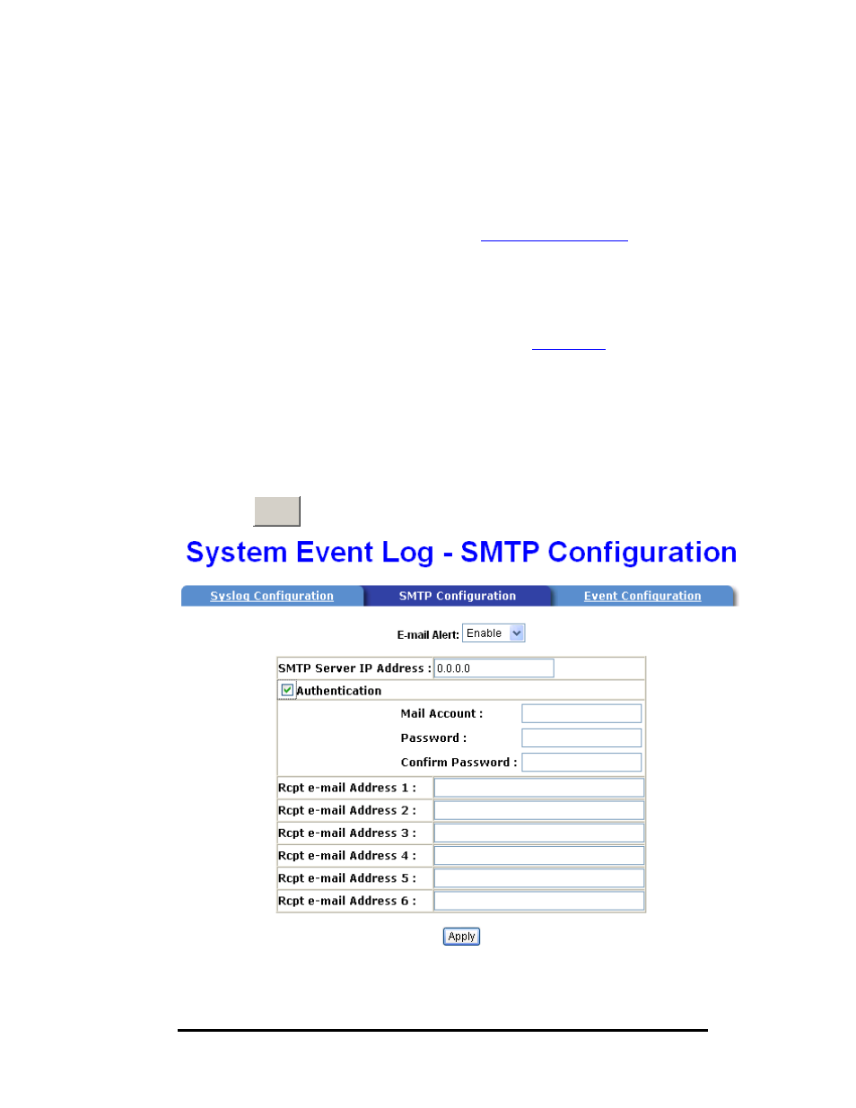 System event log - smtp configuration | B&B Electronics Elinx EIR510-2SC-T User Manual | Page 62 / 107