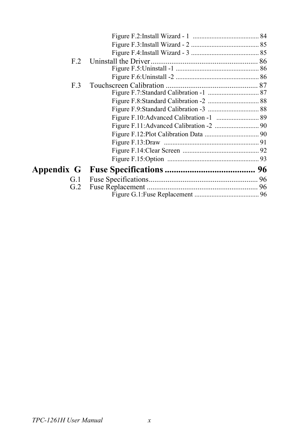 Appendix g fuse specifications | Advantech TPC-1261H User Manual | Page 10 / 106