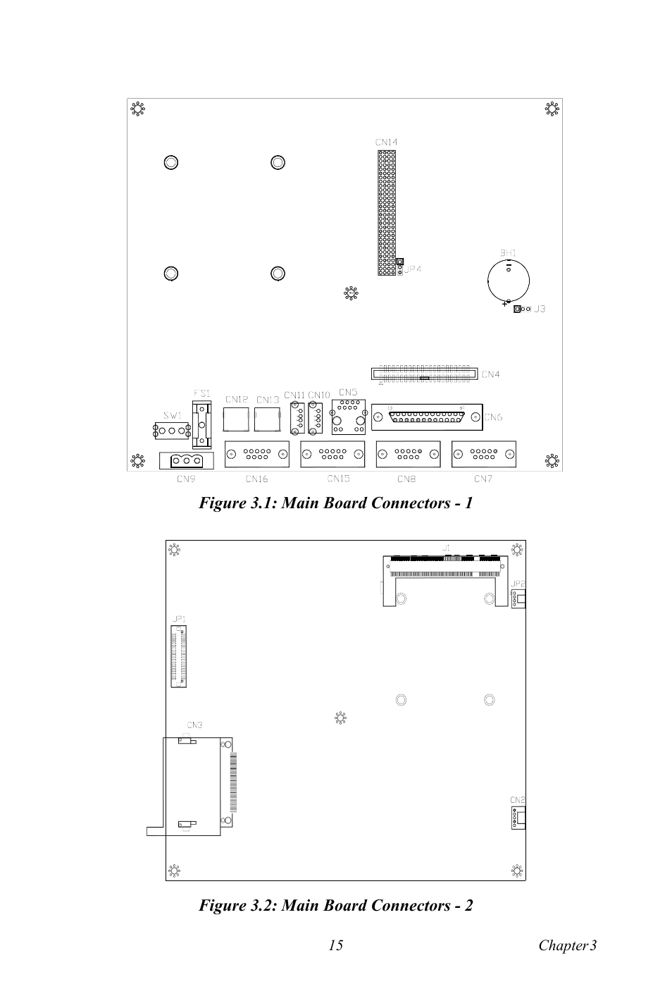 Figure 3.1: main board connectors - 1, Figure 3.2: main board connectors - 2 | Advantech TPC-1261H User Manual | Page 25 / 106