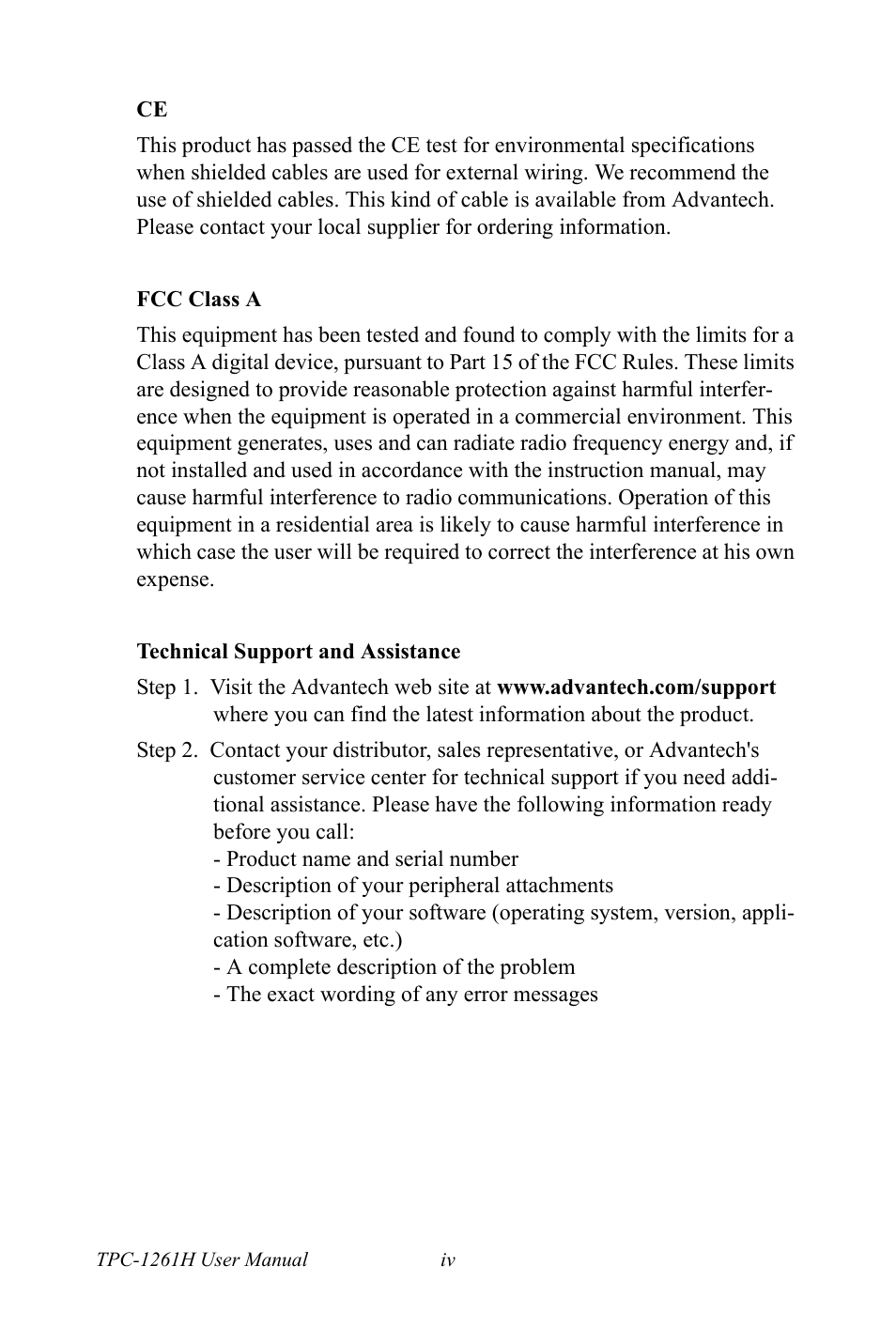 Advantech TPC-1261H User Manual | Page 4 / 106