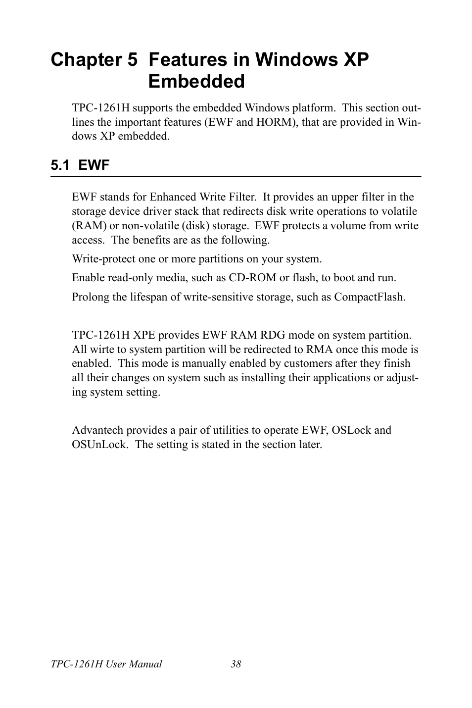 Chapter 5 features in windows xp embedded, 1 ewf, Chapter | 5 features in windows xp embedded | Advantech TPC-1261H User Manual | Page 48 / 106
