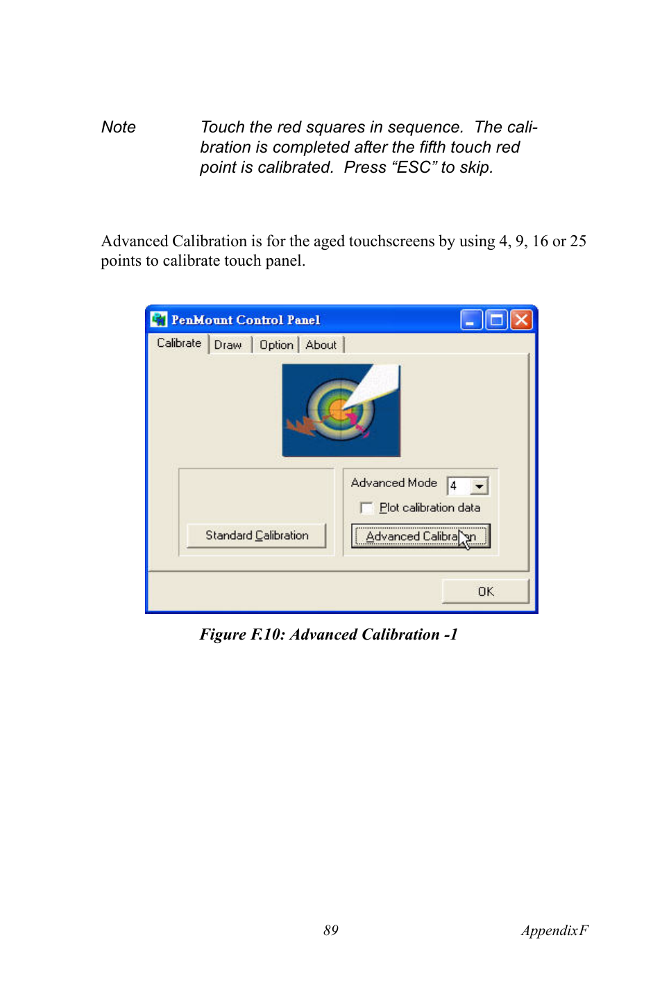 Figure f.10: advanced calibration -1, Figure f.10:advanced calibration -1 | Advantech TPC-1261H User Manual | Page 99 / 106