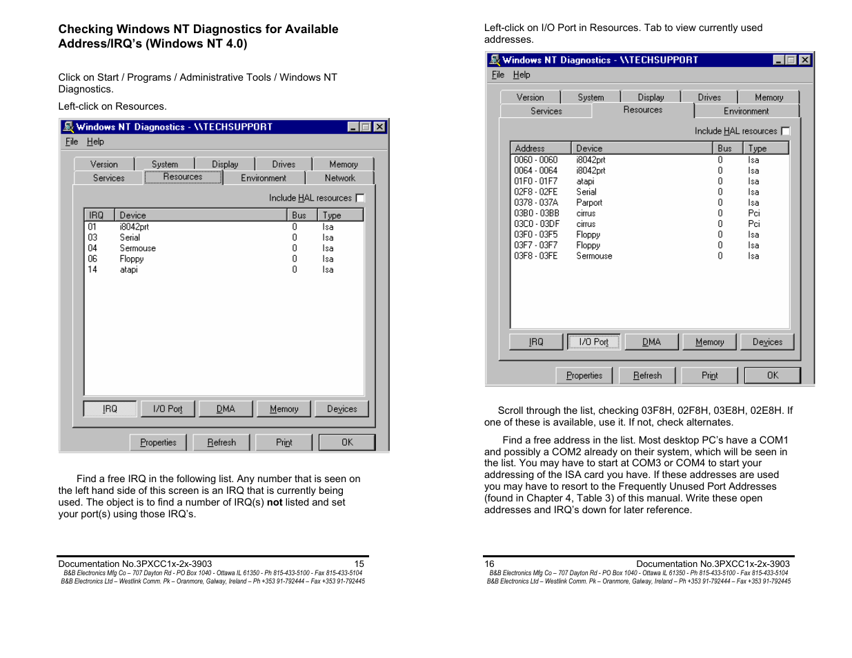 Checking winnt for address/irqs - pg 15 | B&B Electronics 3PXCC1A User Manual | Page 10 / 25