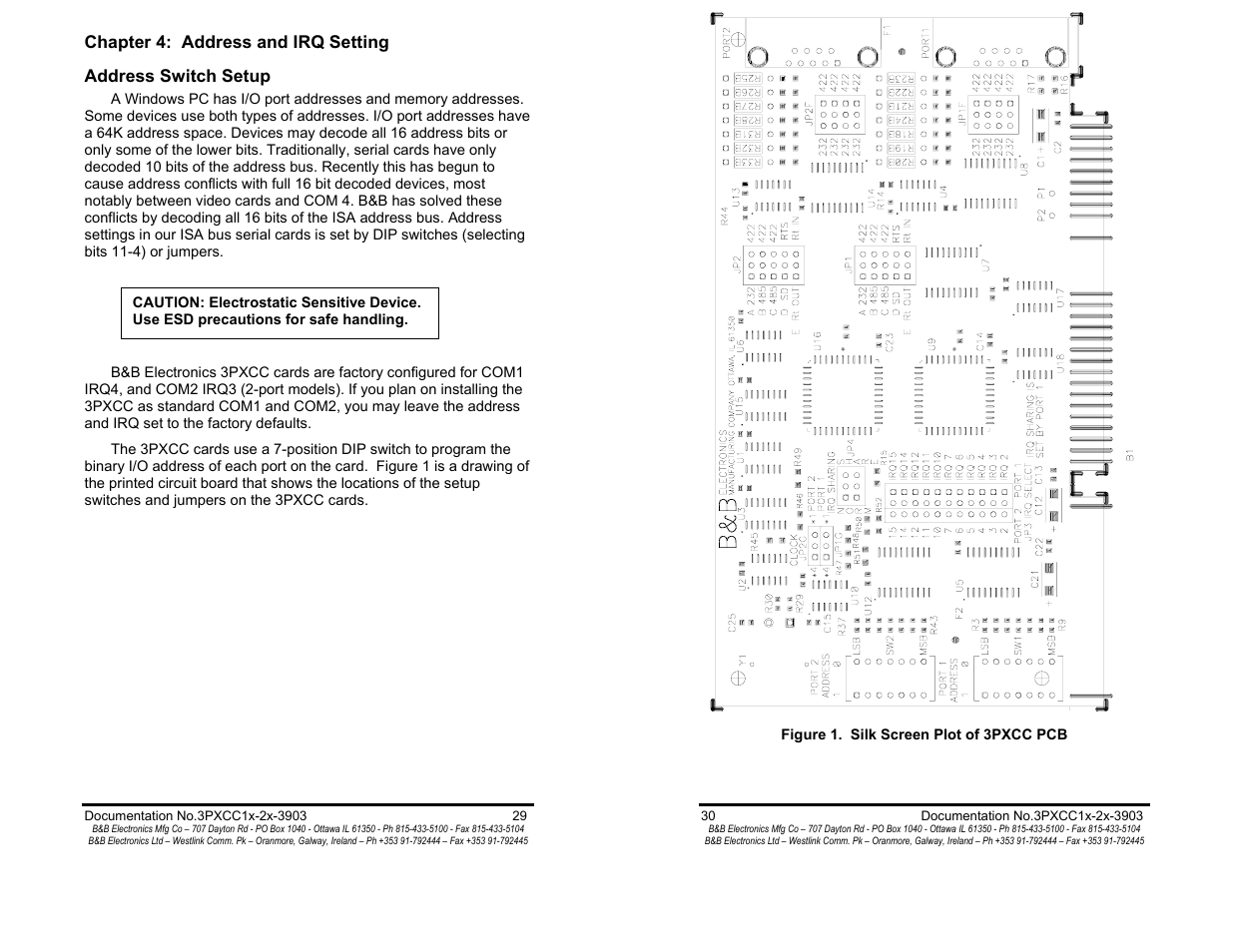 Chapter 4: address and irq setting - pg 29, Address switch setup - pg 29 | B&B Electronics 3PXCC1A User Manual | Page 17 / 25
