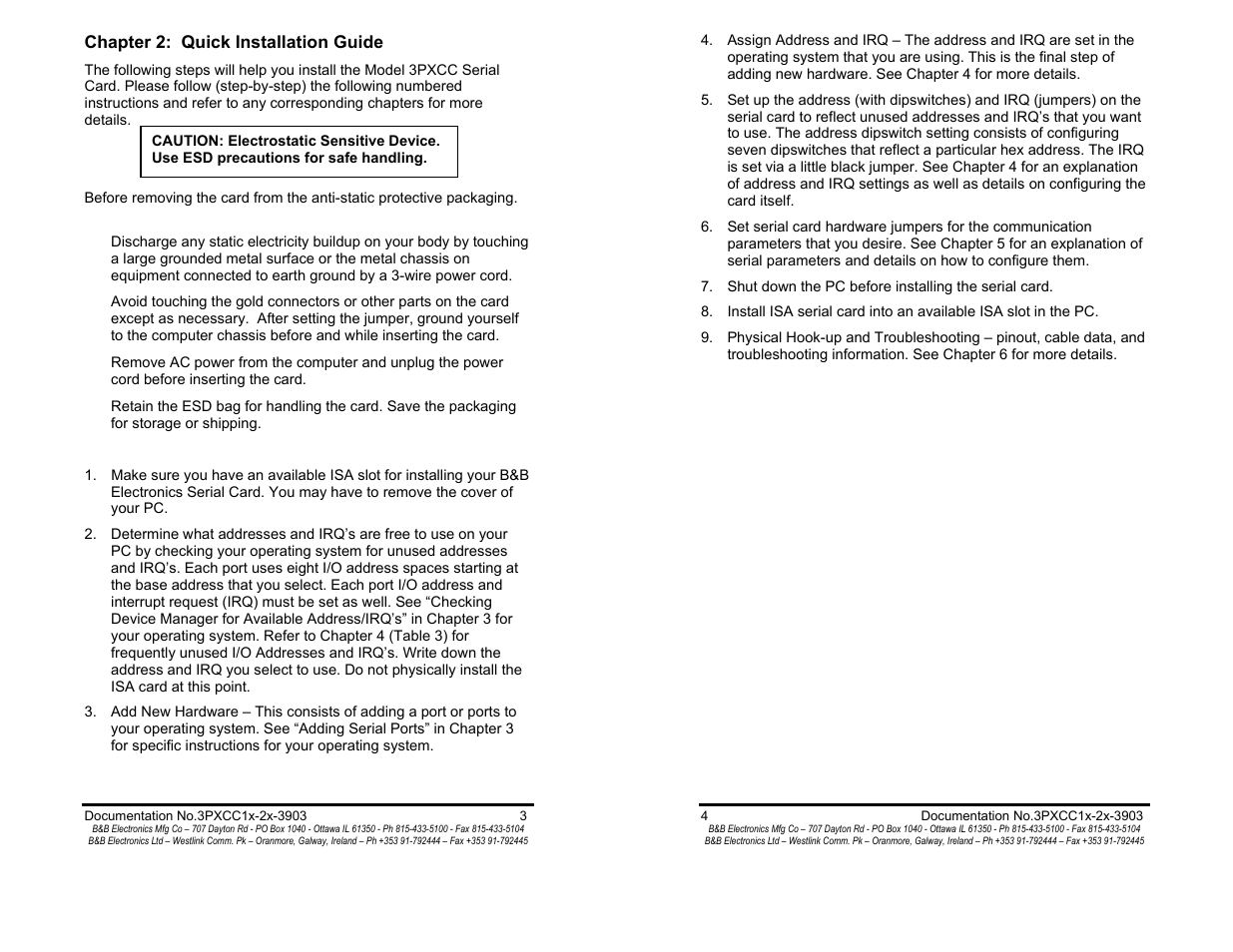 Chapter 2: quick installation guide - pg 3 | B&B Electronics 3PXCC1A User Manual | Page 4 / 25