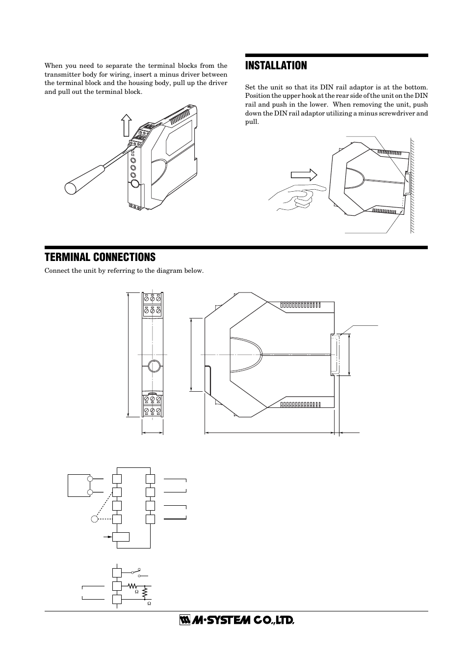 Installation, Terminal connections, M3ldy | M-System M3LDY User Manual | Page 2 / 6