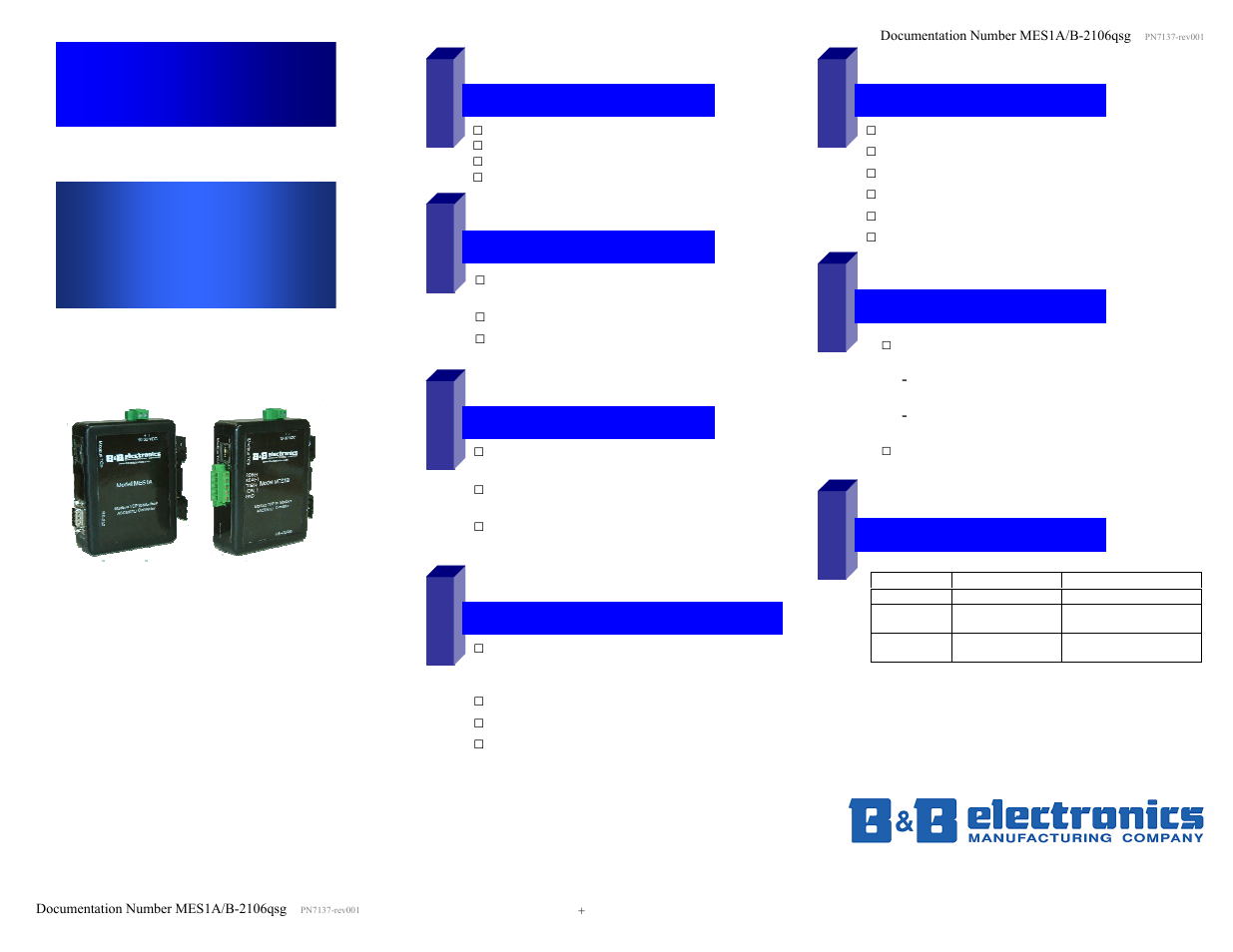 B&B Electronics MES1A/MES1B User Manual | 1 page