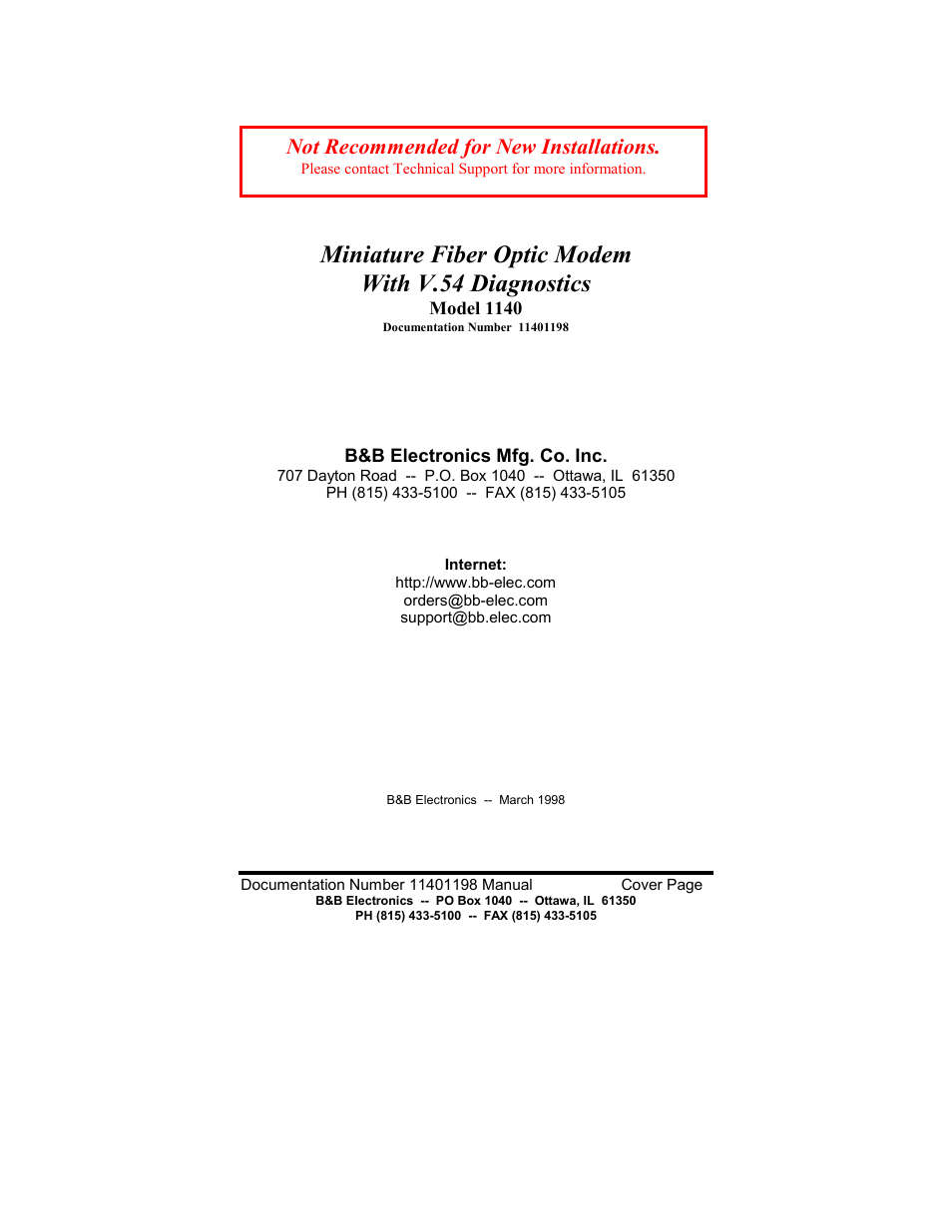 B&B Electronics 1140 User Manual | 16 pages