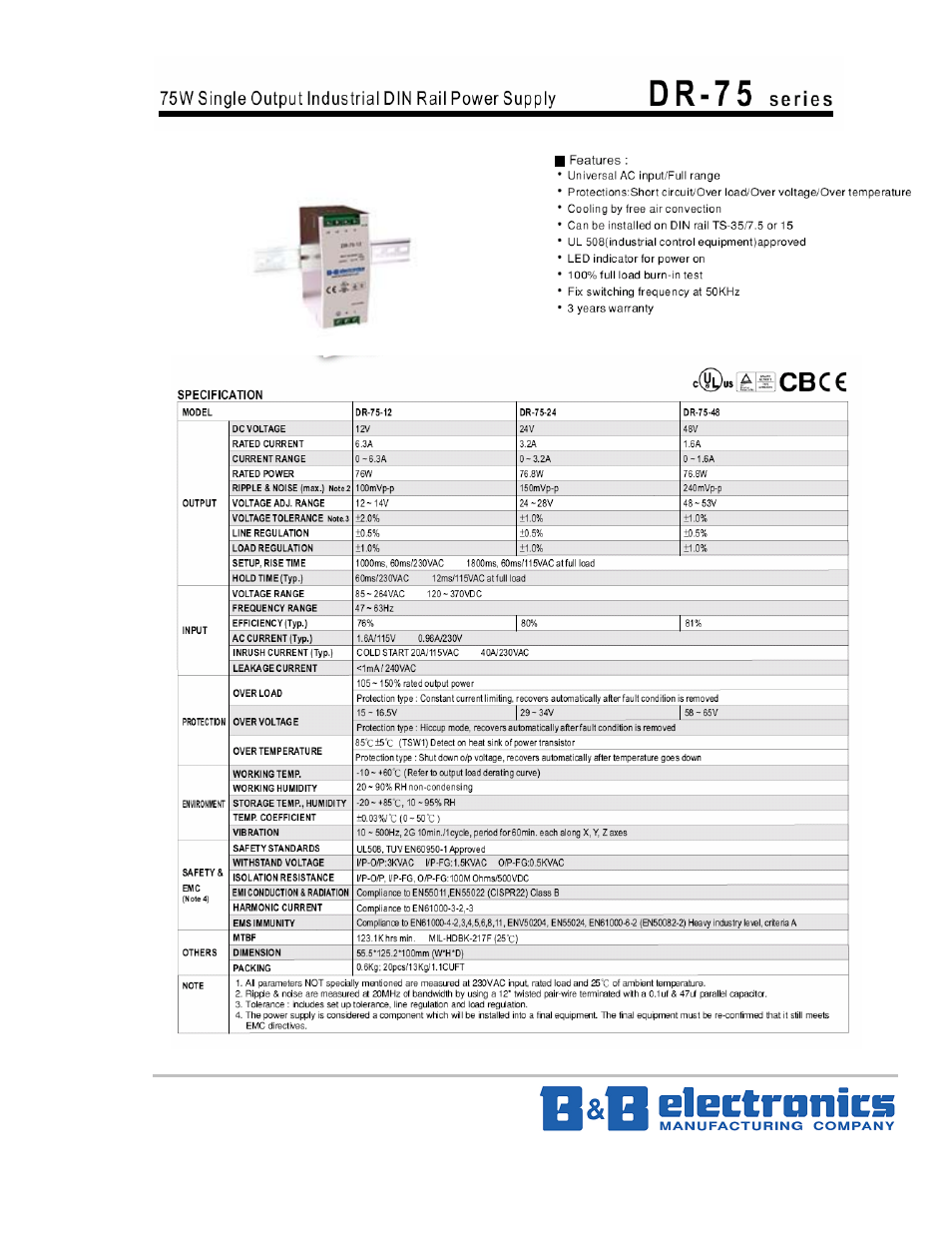 B&B Electronics DR-75-24 User Manual | 2 pages