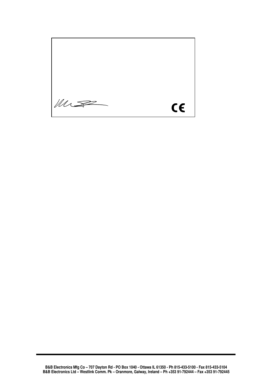 Appendix a: declaration of conformity | B&B Electronics DCDSS1 User Manual | Page 13 / 13