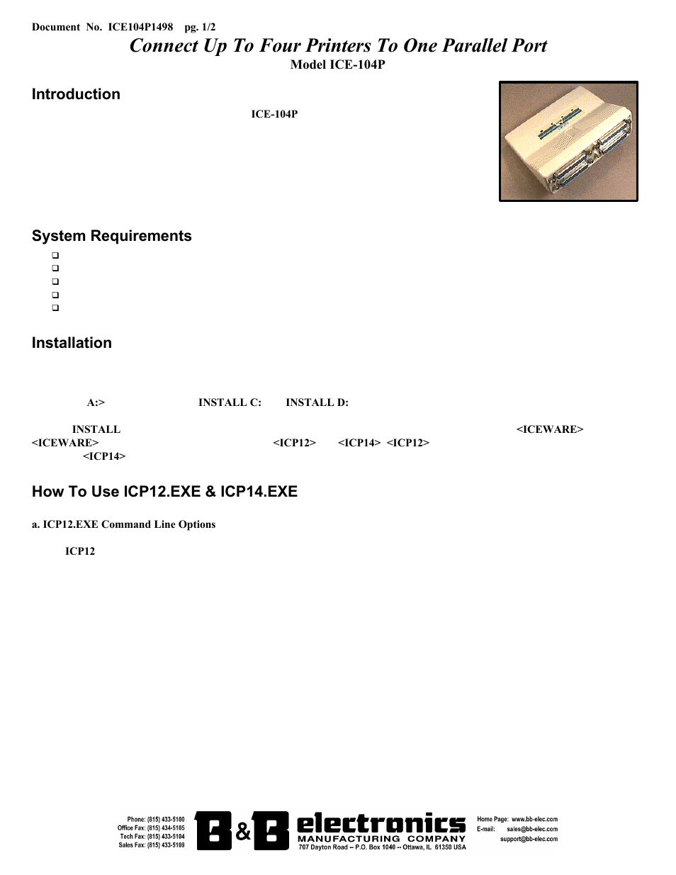 B&B Electronics ICE-104P User Manual | 2 pages