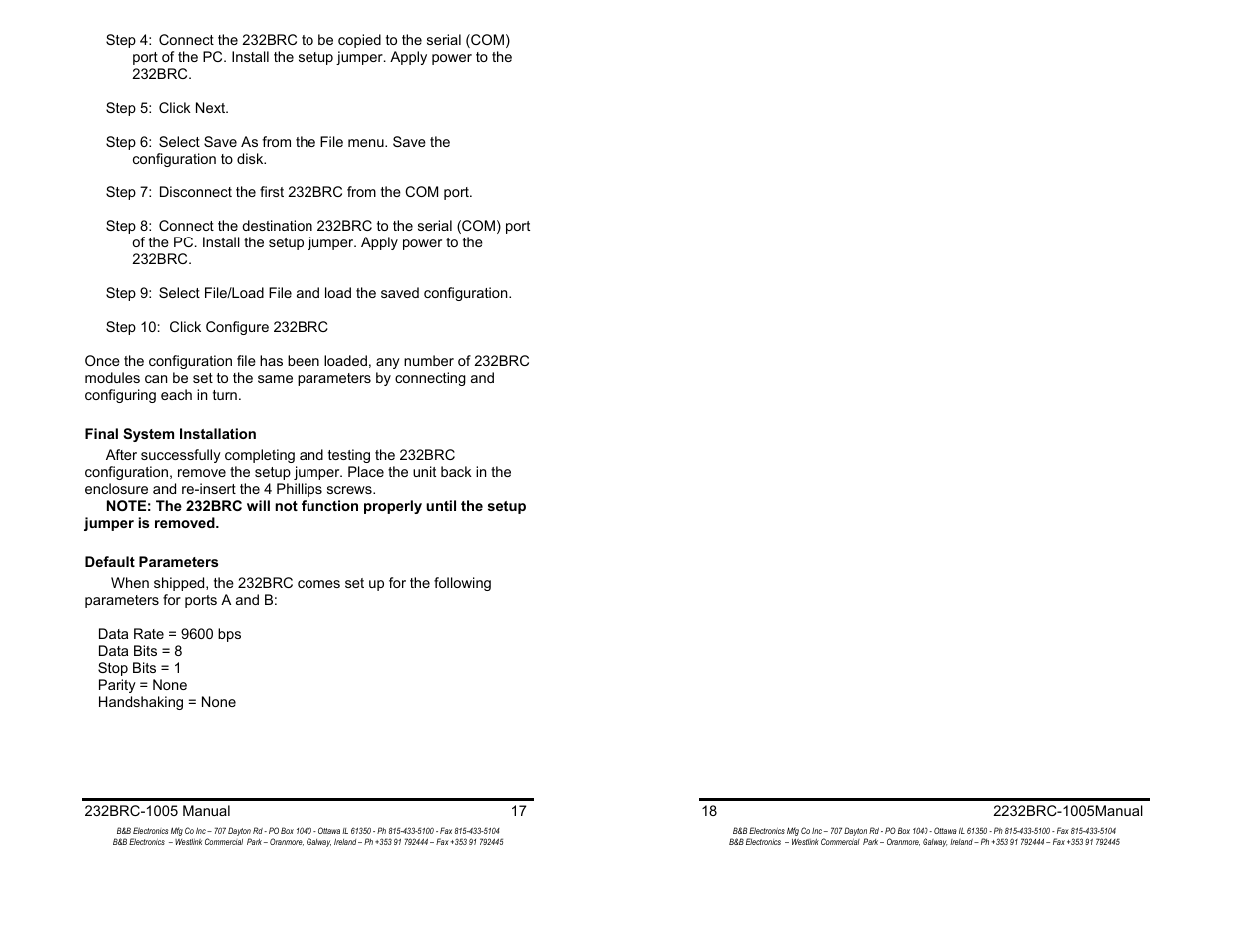 B&B Electronics RS-232 Baud Rate Converter CE 232BRC User Manual | Page 10 / 14